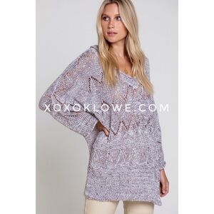POL Grey Rainbow Open Knit Tunic Sweater | Oversized Lightweight Beach